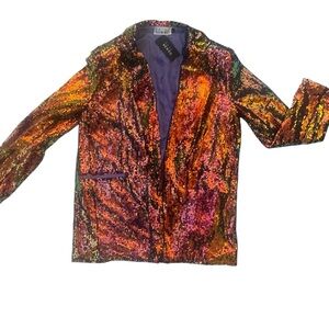 Kate Hewko Multicolor Sequin Blazer Rainbow Disco Statement Jacket L